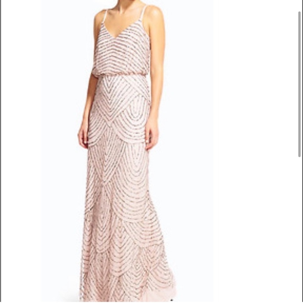 ADRIANNA PAPELL ART DECO BEADED BLOUSON GOWN IN BLUSH